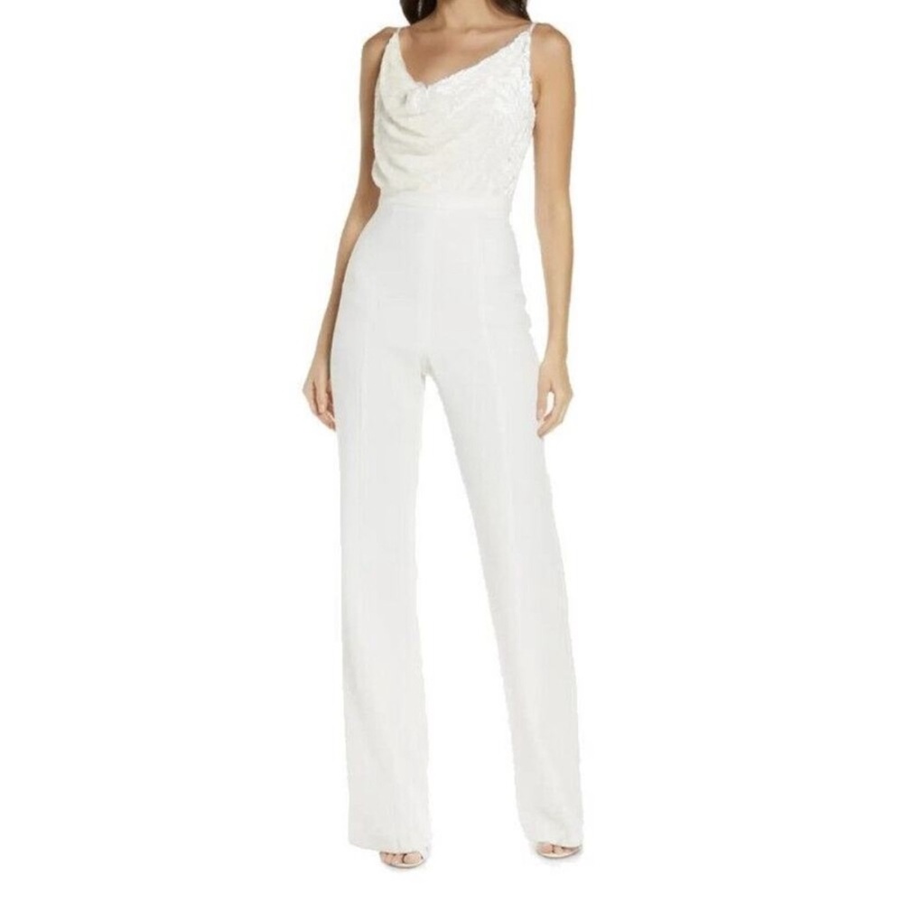 BLACK HALO Evening White Salem Sleeveless Cowl Neck Formal Jumpsuit Size…